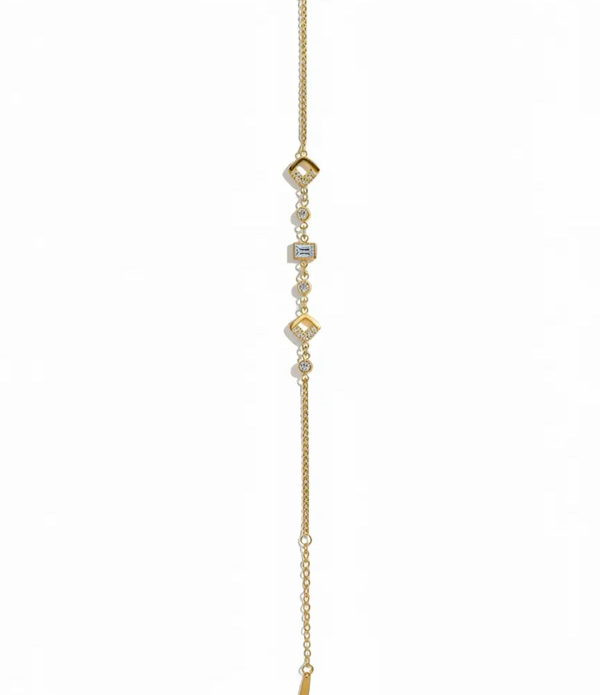 Anti-Tarnish Geometric Roman Numeral Gold Link Bracelet | Trendy Jewel | Adjustable Nickel-Free Chain | Crystal Stone Bracelet for Women