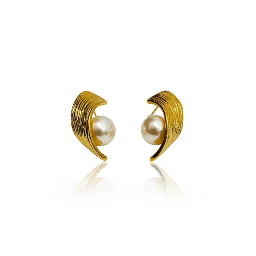 Gold Plated Pearl Earrings with Wave Design | Trendy Jewel | Anti-Tarnish Jewellery for Women