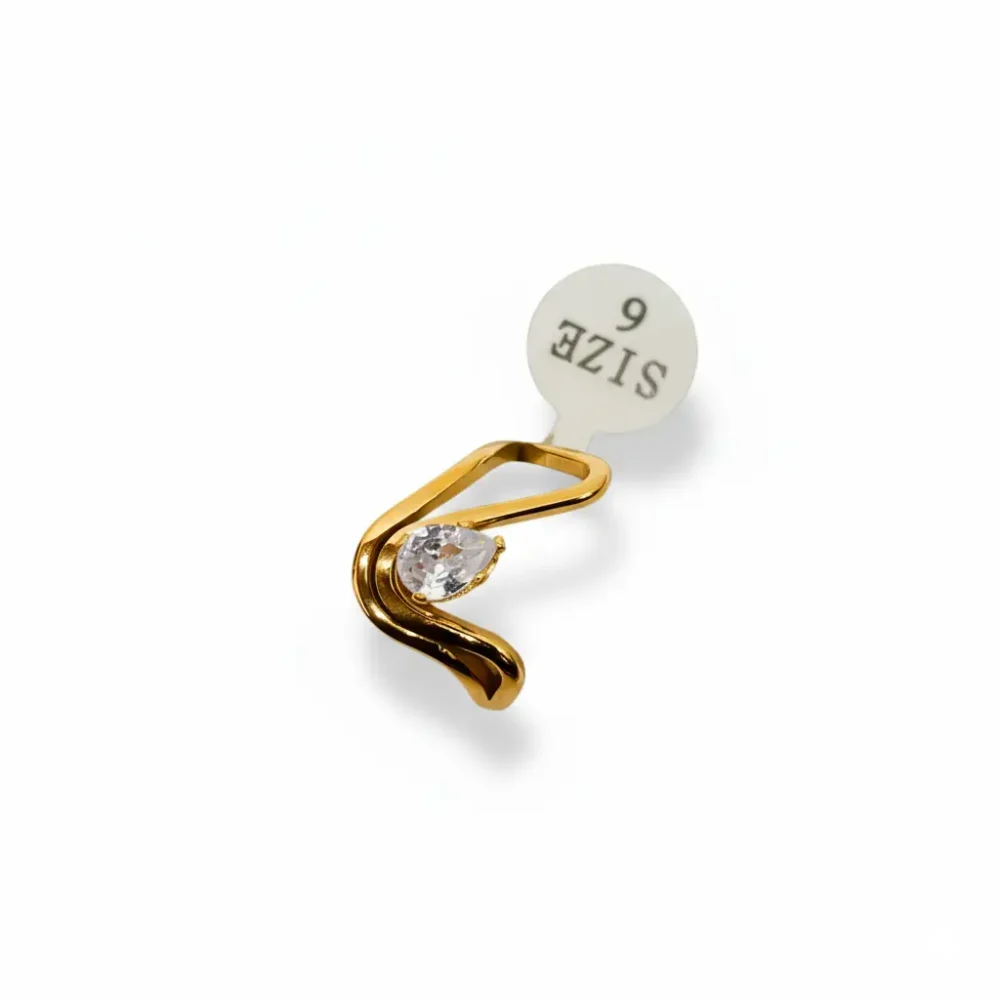 Gold-Plated Teardrop Ring with Crystal Accent | Trendy Jewel | Anti-Tarnish Jewellery for Women