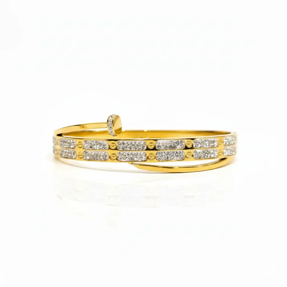 Gold Plated Wrap Cuff Bangle | Trendy Jewel | Anti-Tarnish Jewellery for Women | CZ Pavé Panel Design
