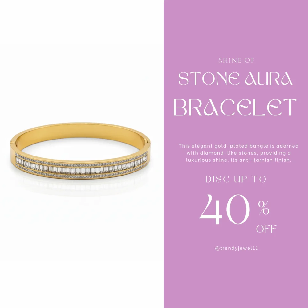 Gold Plated Bangle with Diamond-Like Stones | Trendy Jewel | Anti-Tarnish Jewellery for Women
