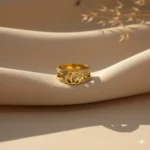 Gold Plated Emblem Open Band Ring | Trendy Jewel | Anti-Tarnish Jewellery for Women | CZ Pavé Edges