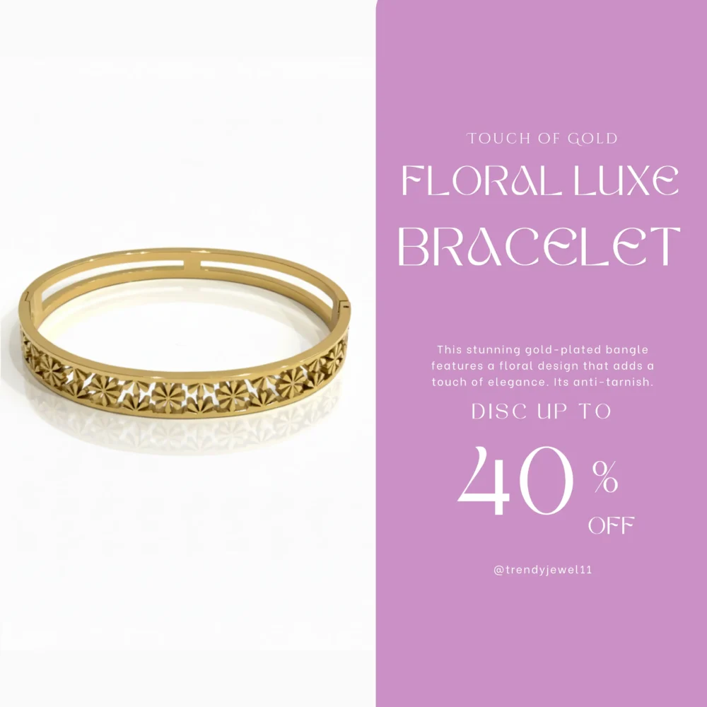 Gold Plated Floral Design Bangle | Trendy Jewel | Anti-Tarnish Jewellery for Women