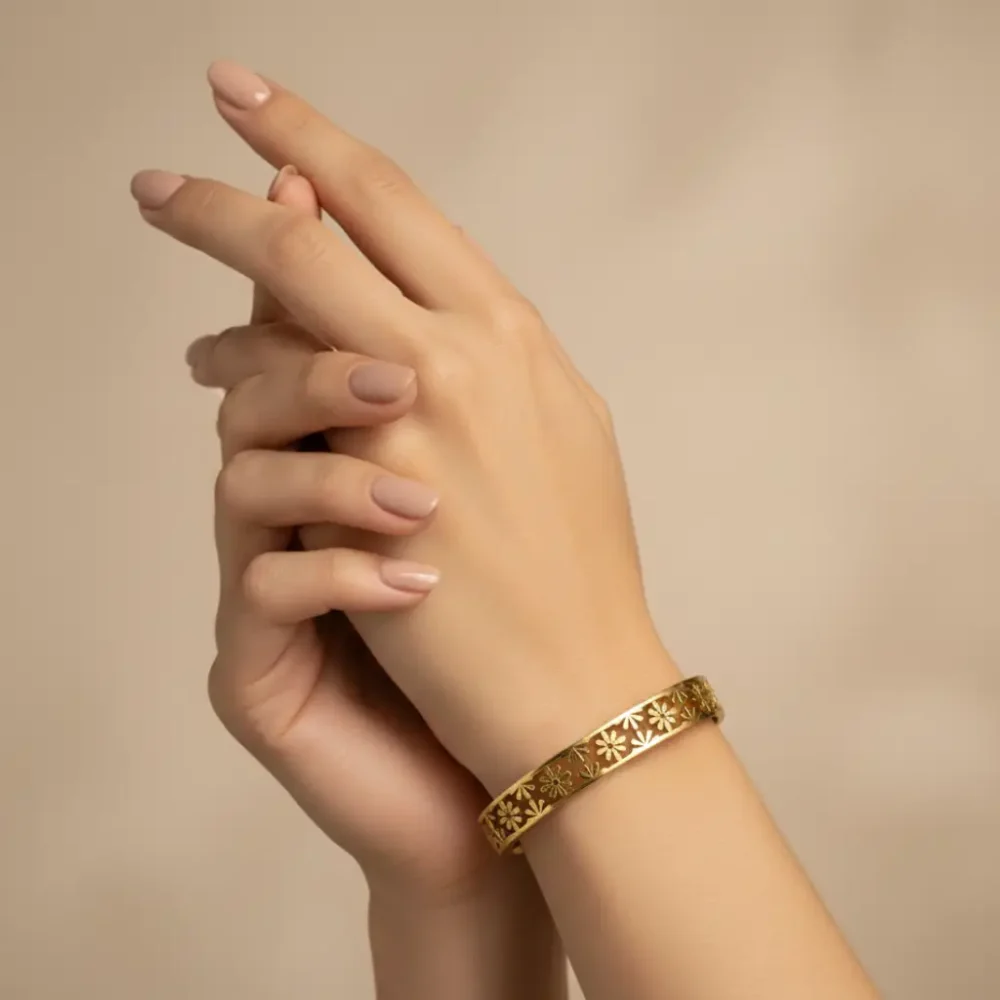 Gold Plated Floral Design Bangle | Trendy Jewel | Anti-Tarnish Jewellery for Women