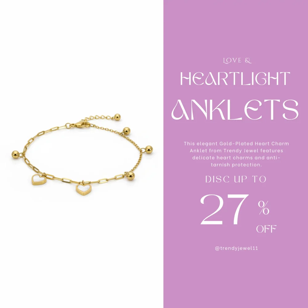 Gold-Plated Heart Charm Anklet | Trendy Jewel | Anti-Tarnish Jewellery for Women