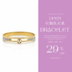 Gold Plated Open-Bar Emblem Bangle | Trendy Jewel | Anti-Tarnish Jewellery for Women | CZ Pavé Sides