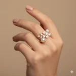Gold Plated Pearl Flower Adjustable Ring | Trendy Jewel | Anti-Tarnish Jewellery for Women | CZ Leaf Design