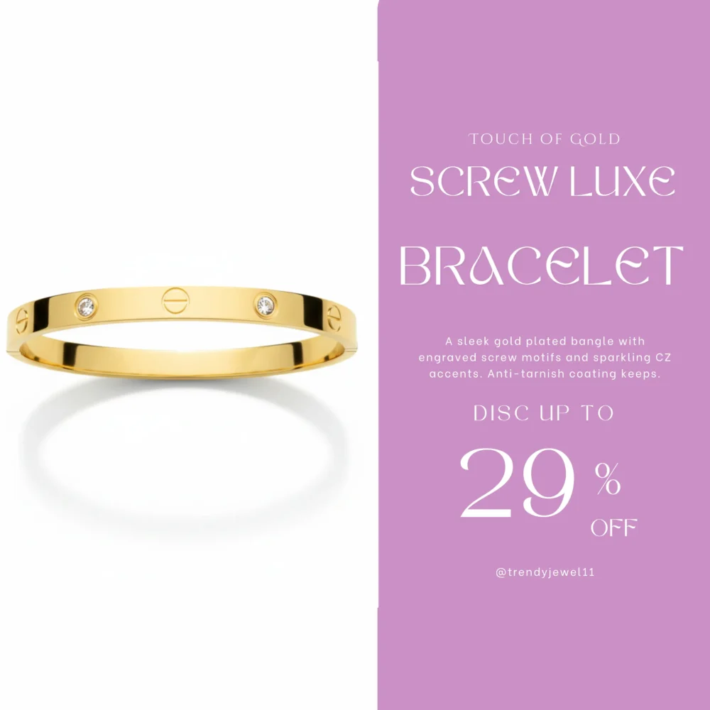 Gold Plated Screw Motif Bangle | Trendy Jewel | Anti-Tarnish Jewellery for Women | CZ Accents